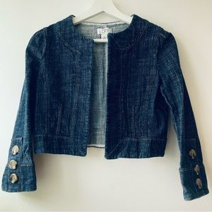 Loft Ann Taylor Cropped Jean Jacket Sz 0 Dark blue Wash  3/4 Sleeves